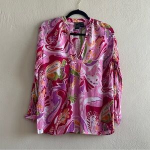 Casual Studio Silk Blend Long Sleeve Lightweight Floral Blouse Garden Fairy Boho